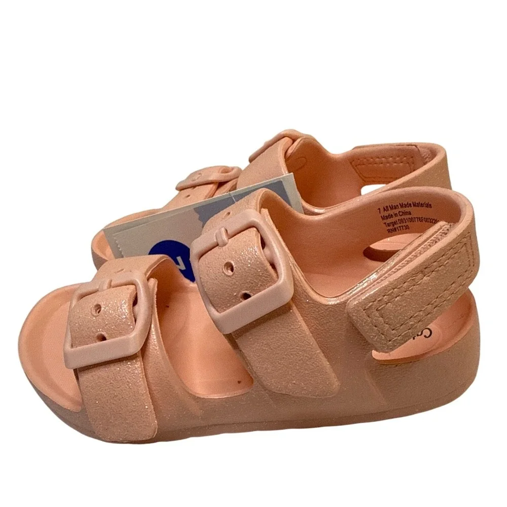 Cat & Jack Kids Size 7 Pink Glitter Adjustable Strap Sandals‎
